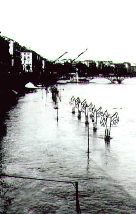 Chiatta impazzita si scontra contro il ponte di piazza Vittorio.
