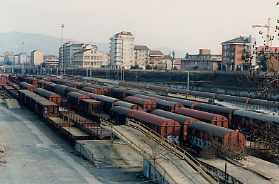Aspettando merci: treni fermi presi dal ponte vicino al parco Ruffini